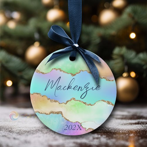 Holo Agate | Faux Iridescent Pastel Ombre Marble Ceramic Ornament