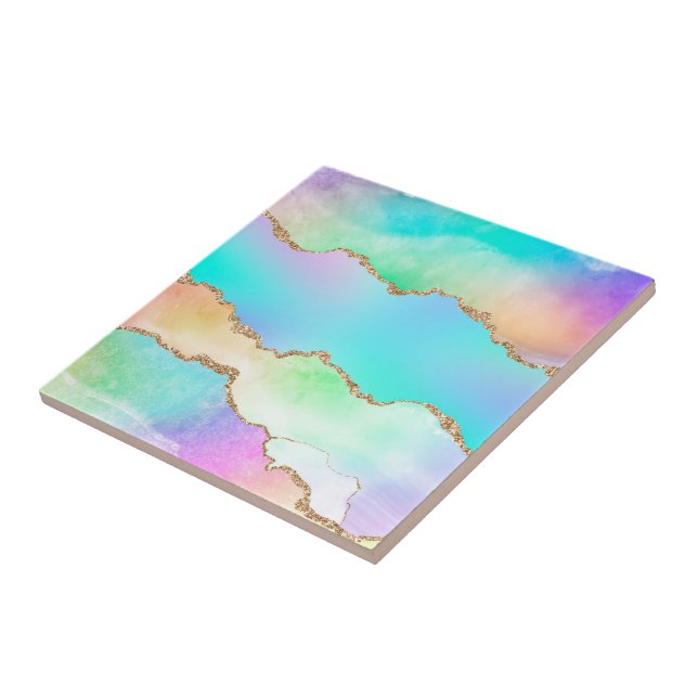Holo Agate | Faux Iridescent Pastel Ombre Marble Ceramic Tile (Side)