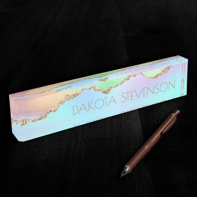 Holo Agate | Faux Iridescent Pastel Ombre Marble Desk Name Plate (Creator Uploaded)