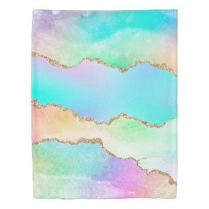 Holo Agate Faux Iridescent Pastel Ombre Marble Duvet Cover