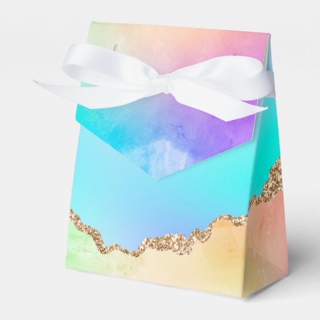 Holo Agate | Faux Iridescent Pastel Ombre Marble Favor Boxes (Front Side)