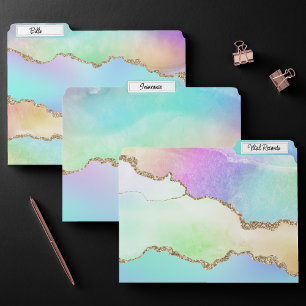 Holo Agate   Faux Iridescent Pastel Ombre Marble File Folder