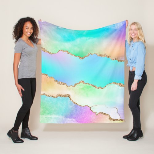 Holo Agate  Faux Iridescent Pastel Ombre Marble Fleece Blanket