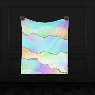 Holo Agate Faux Iridescent Pastel Ombre Marble Fleece Blanket