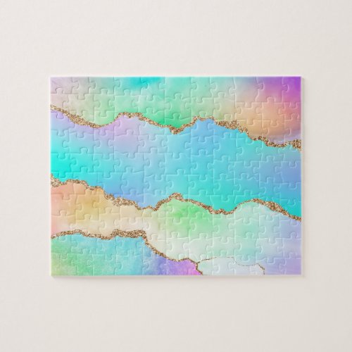 Holo Agate  Faux Iridescent Pastel Ombre Marble Jigsaw Puzzle