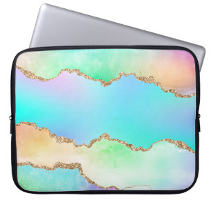 Holo Agate Faux Iridescent Pastel Ombre Marble Laptop Sleeve