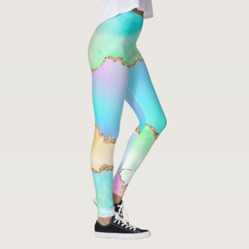 Holo Agate  Faux Iridescent Pastel Ombre Marble Leggings