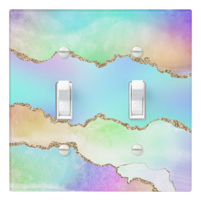 Holo Agate | Faux Iridescent Pastel Ombre Marble Light Switch Cover (In Situ)