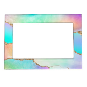 Holo Agate   Faux Iridescent Pastel Ombre Marble Magnetic Frame