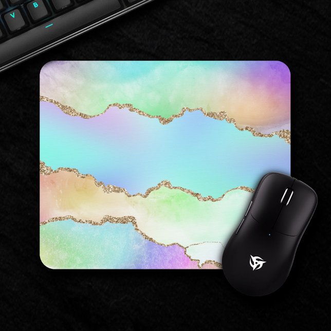 Holo Agate | Faux Iridescent Pastel Ombre Marble Mouse Pad (Creator Uploaded)