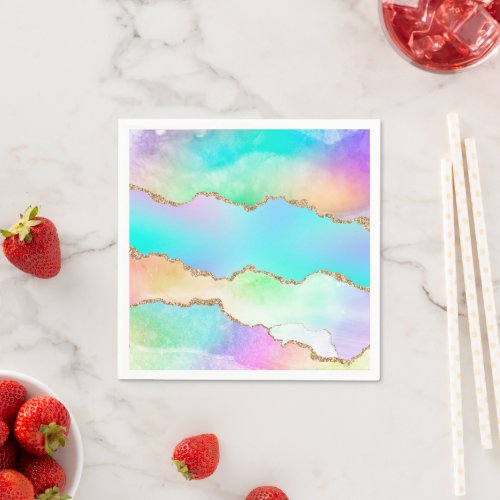 Holo Agate  Faux Iridescent Pastel Ombre Marble Napkins