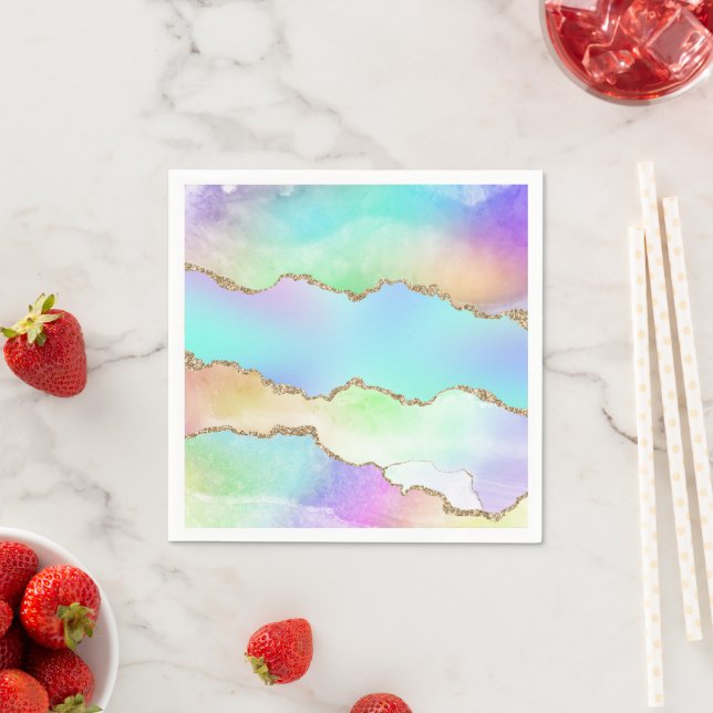 Holo Agate | Faux Iridescent Pastel Ombre Marble Napkins (Insitu)