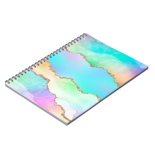 Holo Agate  Faux Iridescent Pastel Ombre Marble Notebook