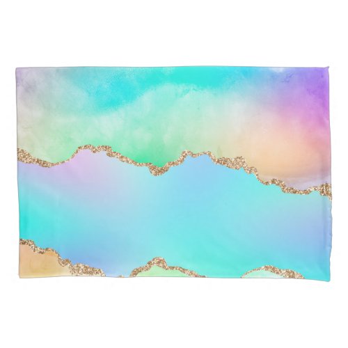 Holo Agate  Faux Iridescent Pastel Ombre Marble Pillow Case