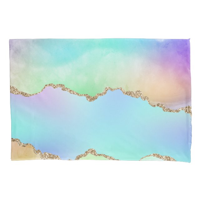 Holo Agate | Faux Iridescent Pastel Ombre Marble Pillow Case (Front)