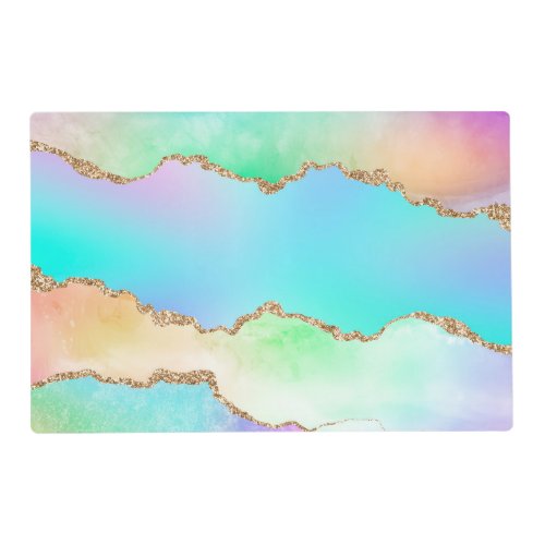 Holo Agate  Faux Iridescent Pastel Ombre Marble Placemat