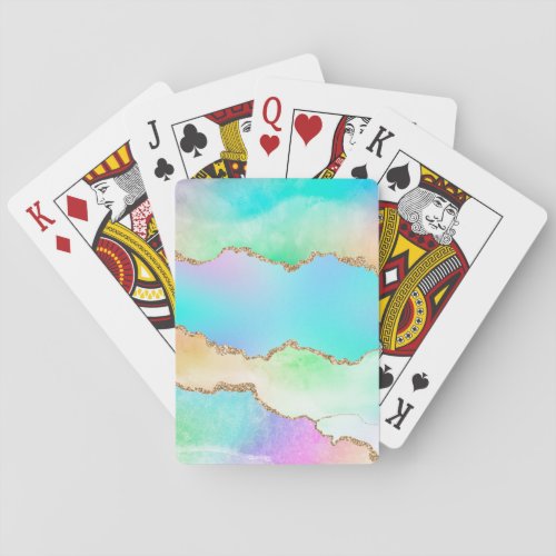 Holo Agate  Faux Iridescent Pastel Ombre Marble Playing Cards