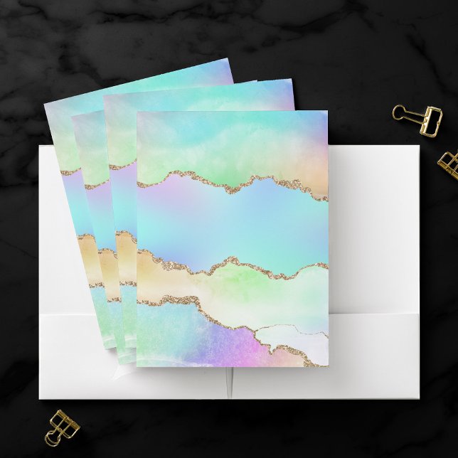 Holo Agate | Faux Iridescent Pastel Ombre Marble Pocket Folder (Creator Uploaded)