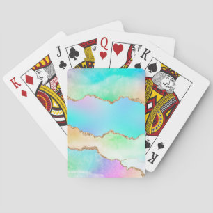 Holo Agate Faux Iridescent Pastel Ombre Marble Poker Cards