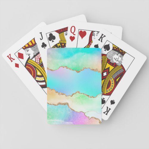 Holo Agate  Faux Iridescent Pastel Ombre Marble Poker Cards