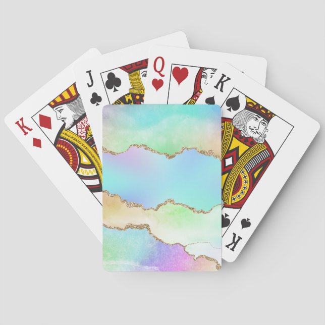 Holo Agate | Faux Iridescent Pastel Ombre Marble Poker Cards (Back)
