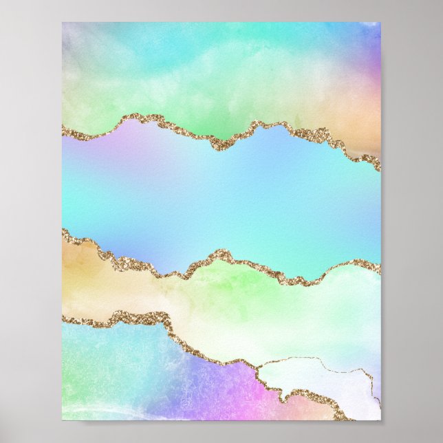 Holo Agate | Faux Iridescent Pastel Ombre Marble Poster (Front)