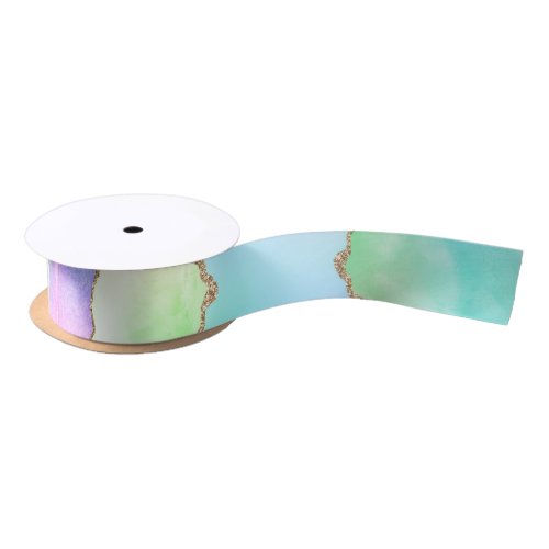 Holo Agate  Faux Iridescent Pastel Ombre Marble Satin Ribbon