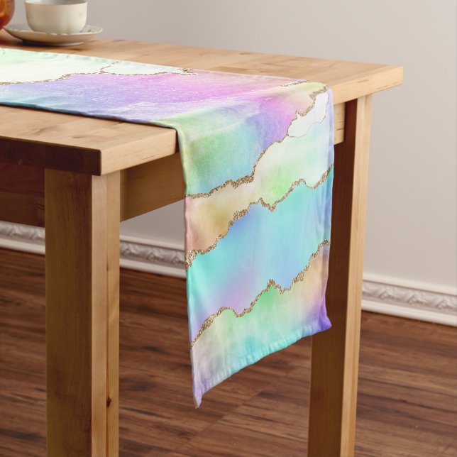 Holo Agate | Faux Iridescent Pastel Ombre Marble Short Table Runner (In Situ)