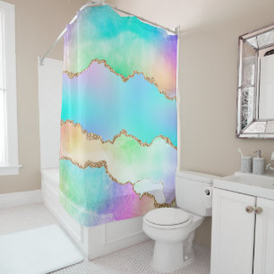 Holo Agate Faux Iridescent Pastel Ombre Marble Shower Curtain
