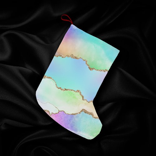 Holo Agate  Faux Iridescent Pastel Ombre Marble Small Christmas Stocking