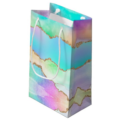 Holo Agate  Faux Iridescent Pastel Ombre Marble Small Gift Bag