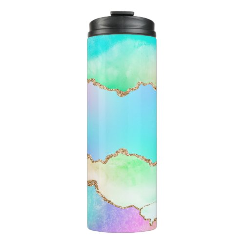 Holo Agate  Faux Iridescent Pastel Ombre Marble Thermal Tumbler