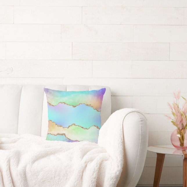 Holo Agate | Faux Iridescent Pastel Ombre Marble Throw Pillow (Couch)