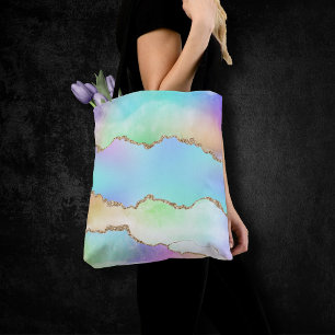 Holo Agate Faux Iridescent Pastel Ombre Marble Tote Bag
