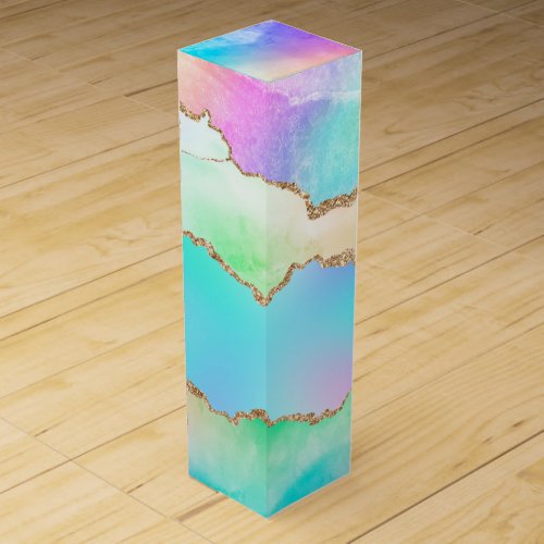 Holo Agate  Faux Iridescent Pastel Ombre Marble Wine Box