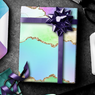Holo Agate Faux Iridescent Pastel Ombre Marble Wrapping Paper