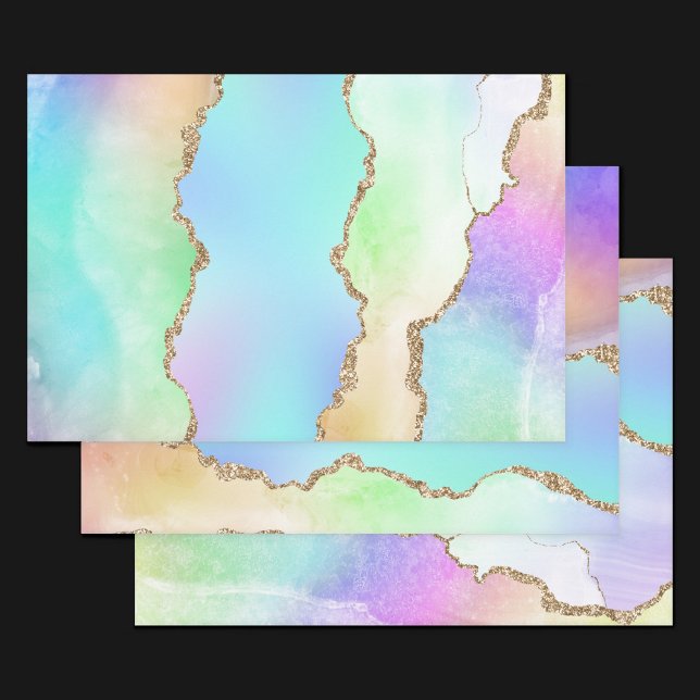 Holo Agate | Faux Iridescent Pastel Ombre Marble Wrapping Paper Sheets (Creator Uploaded)