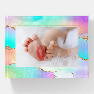 Holo Agate Faux Iridescent Pastel Ombre Photo Paperweight