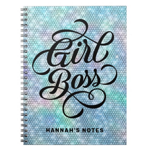 Holo Diamond Glam Girl Boss Typography Notebook