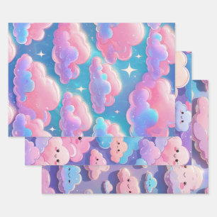 Holo Fluffy Pastel Clouds Wrapping Paper Sheets