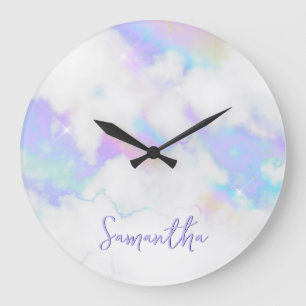 Holo Glam Marble Name Large Clock