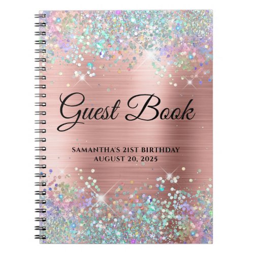 Holo Glitter Blush Rose Gold 21st Bday Guestbook Notebook