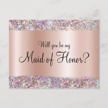 Holo Glitter Edge Pastel Rose Gold Foil Gradient Postcard by designs4you at Zazzle