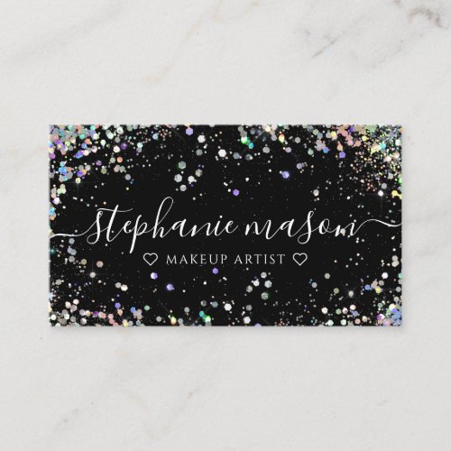 Holo Glitter Makeup Artist Black Business Card