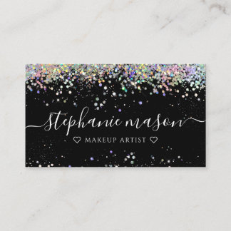 Holo Glitter Makeup Artist Black Business Card