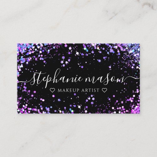 Holo Glitter Makeup Artist Black Business Card