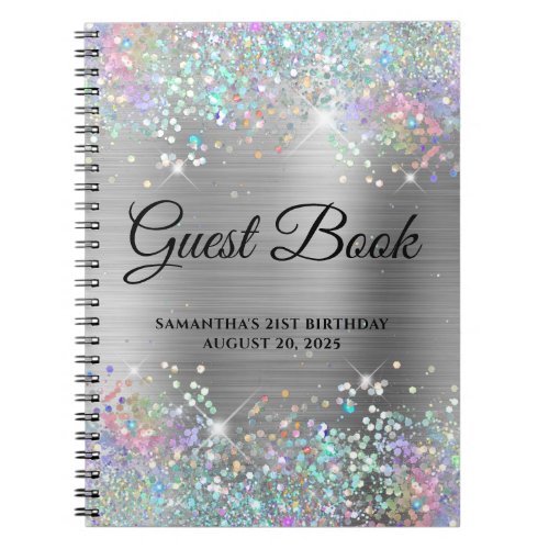 Holo Glitter Silver Foil 21st Birthday Guestbook Notebook