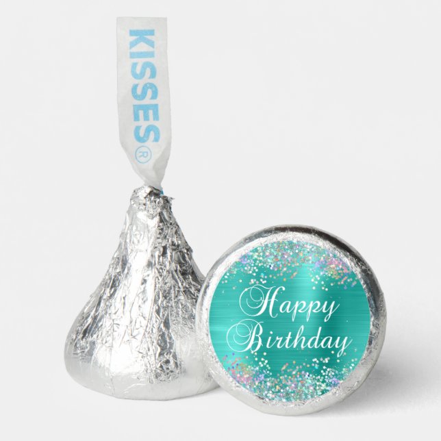 Holo Glitter Turquoise Happy Birthday Hershey®'s Kisses® (Front)