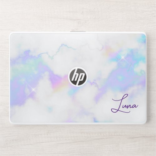 Holo Marble Glam Handwritten Signature Script HP Laptop Skin