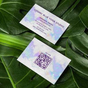 Holo Marble Glam Minimalist Modern QR Code Business Card